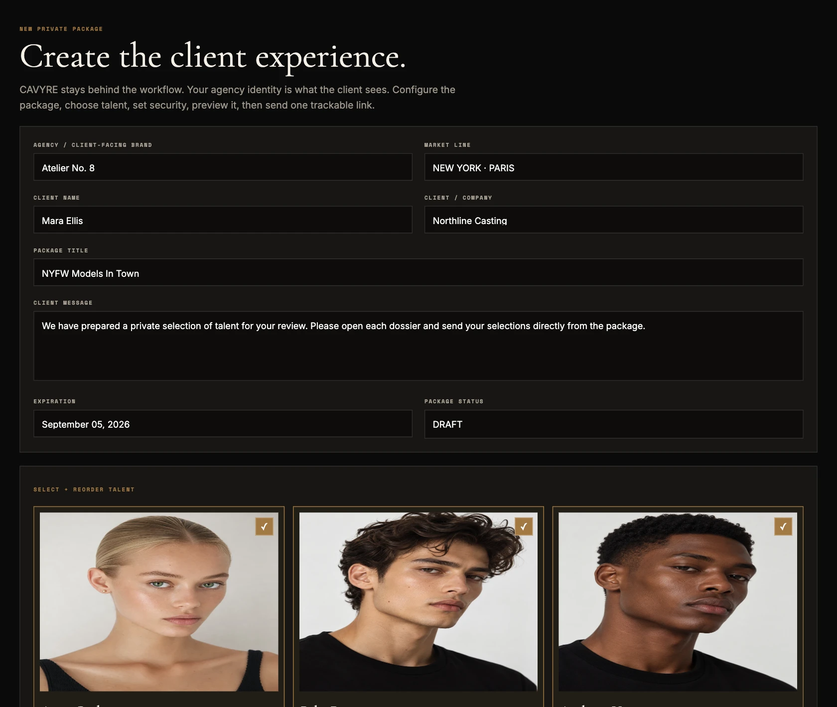 CAVYRE Model Packages — client-facing selections